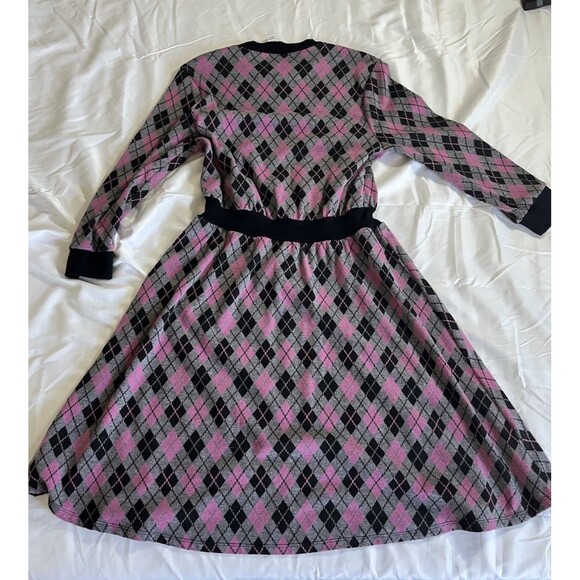 Unique Vintage Adorable Purple & Pink Argyle Sweater Dress women size Small - Picture 4 of 6